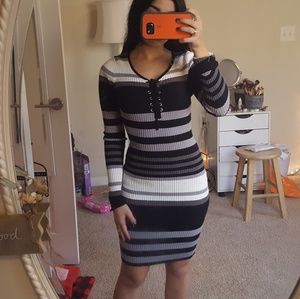 Black, Grey, and White Dress (Long sleeved)